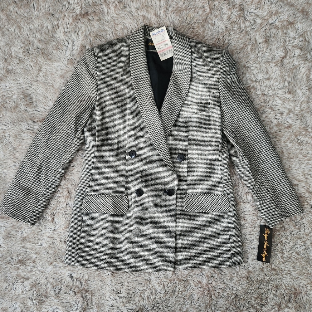 Giorgio Sant Angelo Vintage Black‎ And White Houndstooth Wool Blazer Size 10